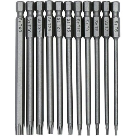 11 Embouts Torx Magnétiques de Précision S2 100 mm Tête Longue T6 à T40 pour Manche 1/4″