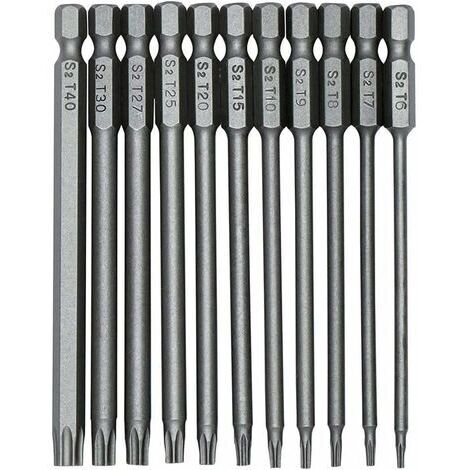 11 embouts Torx S2 1/4" de 100 mm, tournevis magnétique de sécurité à queue hexagonale, tournevis Torx à pointe longue T6-T40-AquaForge