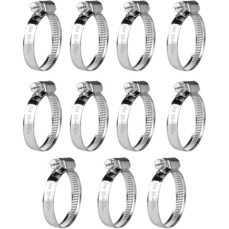 11 Pcs Collier de Serrage Tuyau Réglable 25-40 mm, Collier de Serrage en Acier Inoxydable, Colliers de Serrage à Vis Metallique, Boulons Collier Durite pour Tuyaux de Essence Diesel Piscine