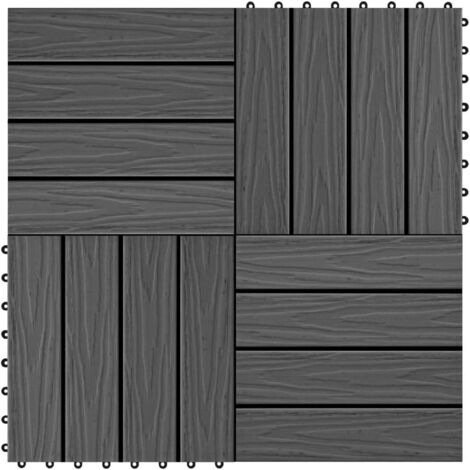 11 pcs Decking Tiles Deep Embossed WPC 30x30 cm 1 sqm Black