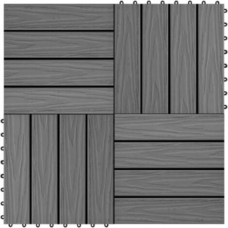 11 pcs Decking Tiles Deep Embossed WPC 30x30 cm 1 sqm Grey vidaXL