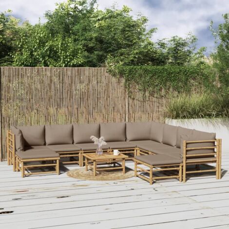 11 pcs Salon de jardin avec coussins  Salon d'extérieur  Ensemble Meuble de Jardin  Mobilier d'Extérieur taupe bambou XFNRX391454