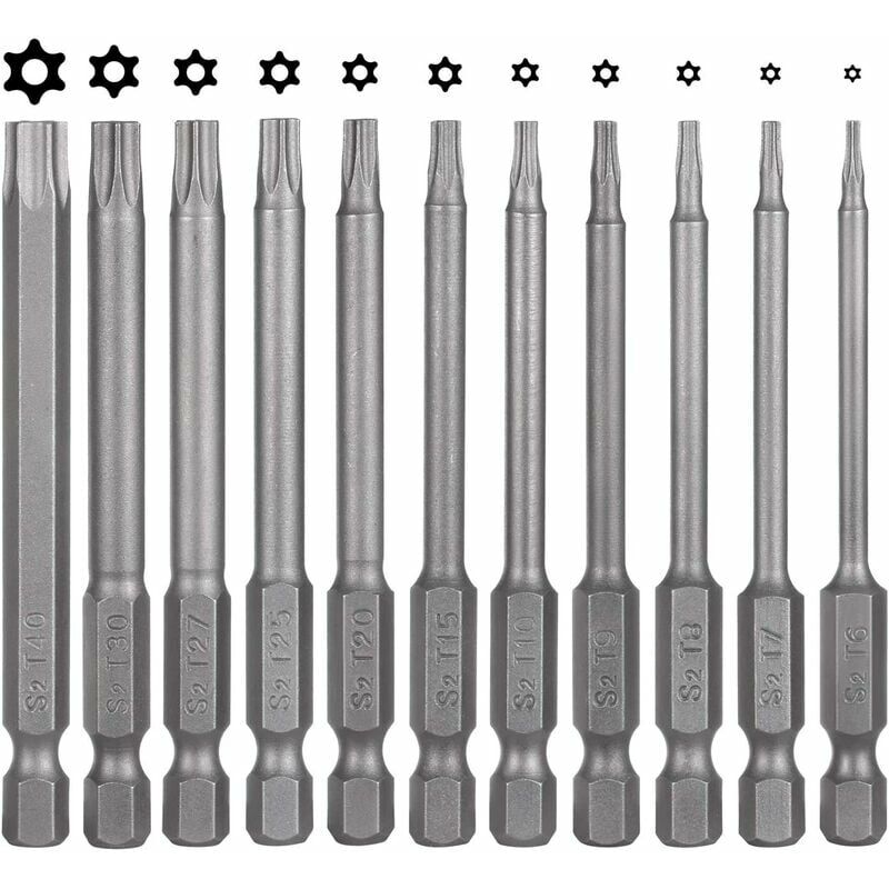 11 pezzi Set di punte per cacciaviti Torx 75mm S2