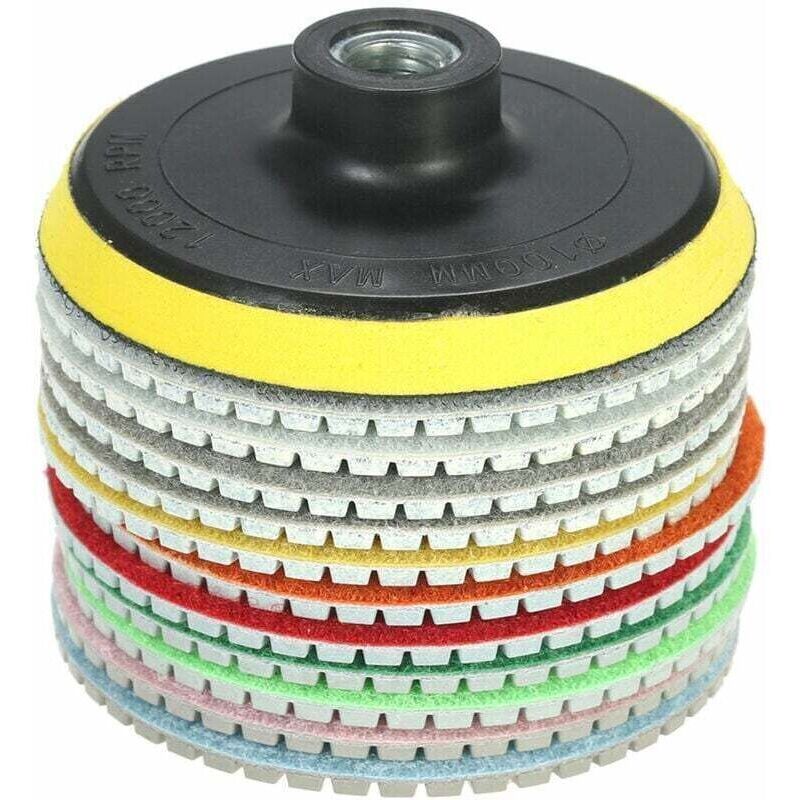 11-piece 4-inch diamond grinding disc set with wet polishing pads + 1 backing pad for granite, marble, stone, ceramic tiles, concrete, etc.