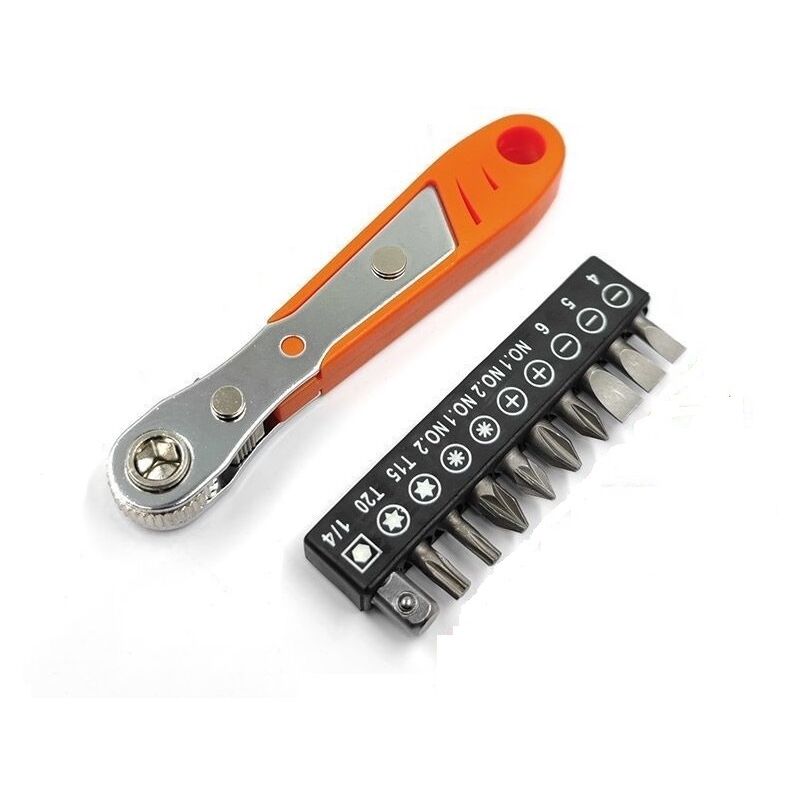 11-piece bit set, consisting of 10 bits and 1 mini ratchet