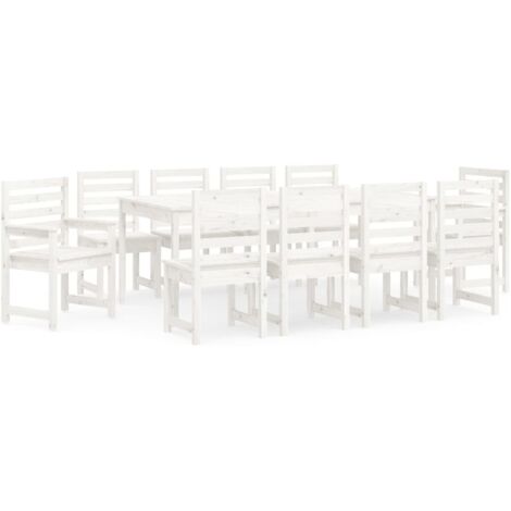 11 Piece Garden Dining Set White Solid Wood Pine vidaXL