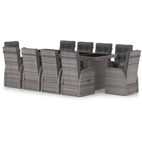 11 Piece Garden Dining Set with Cushions Grey Poly Rattan vidaXL