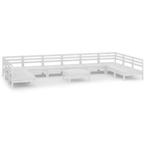 11 Piece Garden Lounge Set White Solid Wood Pine vidaXL