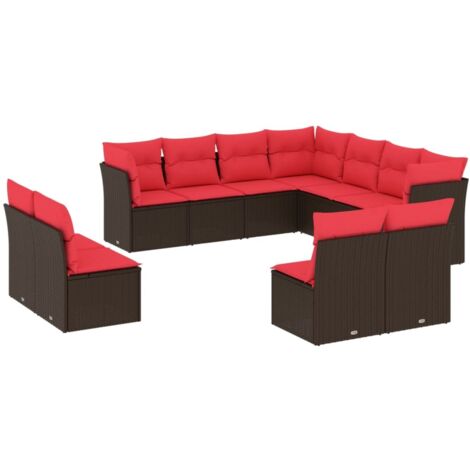 11 Piece Garden Sofa Set with Cushions Brown Poly Rattan vidaXL