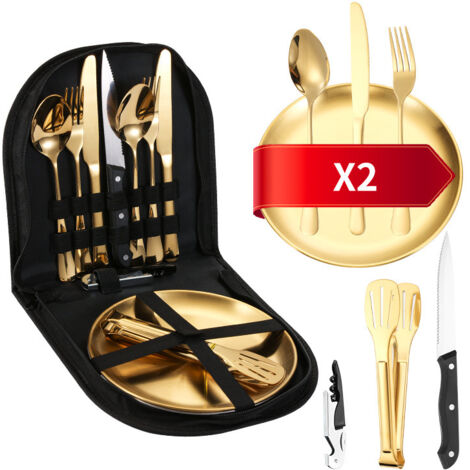 11-piece gold cutlery set, including steak knife 2-person gold cutlery set food-grade stainless steel cutlery set mirror-polished cutlery set suitable for home and restaurant use rounded edges.