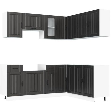 11 Piece Kitchen Cabinet Set Kalmar Black Engineered Wood vidaXL