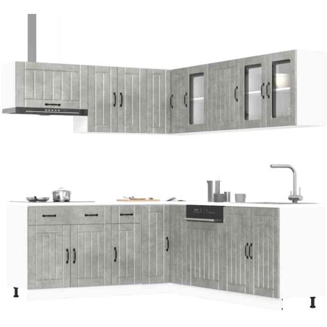 11 Piece Kitchen Cabinet Set Lucca Concrete Grey Engineered Wood vidaXL