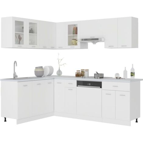 11 Piece Kitchen Cabinet Set Lyon White Engineered Wood vidaXL