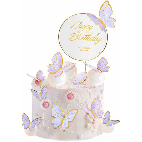 11 Pièces Décoration de Gâteau Papillon, Décoration Gateau Anniversaire, Happy Birthday Decoration Gateau Pour Fiançailles,Mariage,Anniversaire,Fête D&39anniversaire (violet)