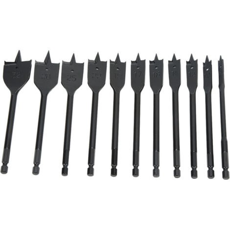 11 Pièces Mèches à Bois Plat Professionnelles en Acier Dur Hexagonal pour Travail du Bois