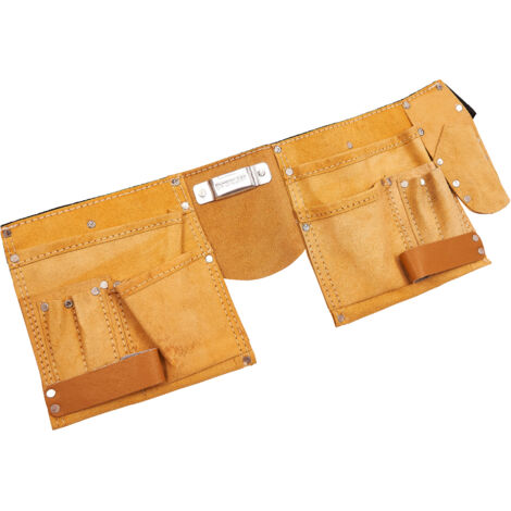 11 Pocket Leather Tool Belt Carpenter Builders Adjustable Hammer Loop N0950