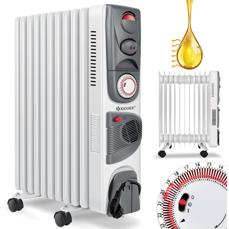Radiateur à huile - Chauffage électrique 2500W Radiateur à huile Chauffage électrique Mobile Minuterie Ventilateur Arrêt automatique Réglage continu