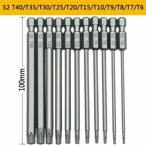 11 Stück 100 mm S2 1/4 Zoll Torx-Schraubendreher Sechskant-Bits Präzisionsbohrer Magnetischer Sicherheitsschraubendreher T6-T40 Torx-Schraubendreher mit langem Kopf