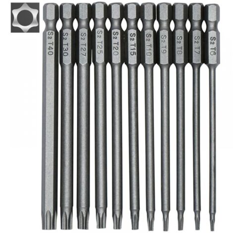 11-teiliger langer Schraubendreher-Bitsatz – Magnetische Bits – 1/4-Zoll-Sechskantschaft – Größen T6 bis T40 – 100 mm Länge