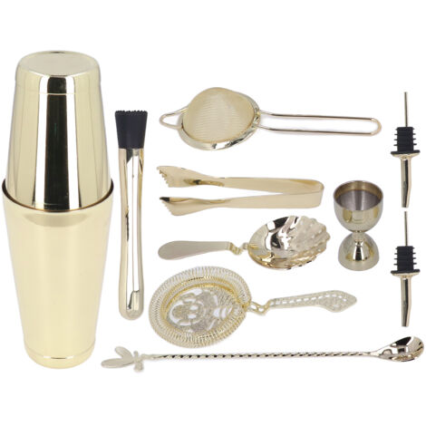 11-teiliges Cocktailshaker-Set aus Edelstahl, Goldfarbenes Mixologie-Werkzeug für die Hausbar