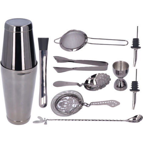 11-teiliges Cocktailshaker-Set aus Edelstahl – Mixologie-Werkzeug für die Hausbar, Schwarz