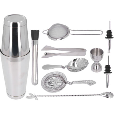 11-teiliges Cocktailshaker-Set aus Edelstahl – Mixwerkzeug für Bar und Zuhause, Silber