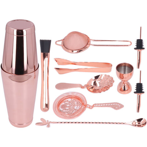 11-teiliges Cocktailshaker-Set aus roségoldenem Edelstahl – Mixologie-Werkzeug für die Hausbar