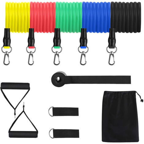 (11-teiliges) Elastisches Fitness-Set, Widerstandsband-Set, Elastische Fitnessbänder für den Muskelaufbau: 5 elastische Fitnessbänder, plus Griffe, Türanker und Fußschlaufen