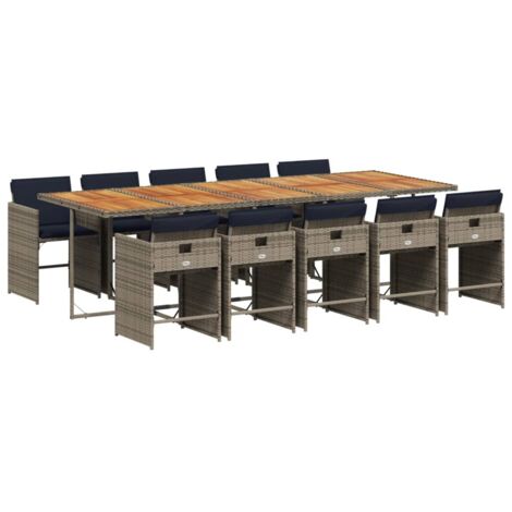11-teiliges Garten-Ess-Set mit Kissen, grau, Polyrattan vidaXL