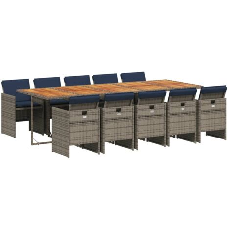 11-teiliges Garten-Ess-Set mit Kissen, grau, Polyrattan vidaXL
