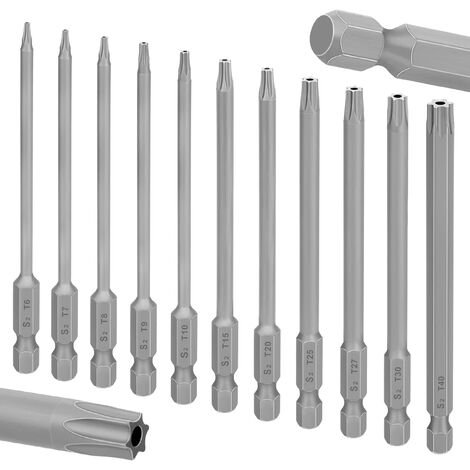 11-teiliges langes Torx-Bit-Set, magnetische Bits, 100 mm Länge, 1/4 Zoll Sechskantschaft, T6-T40 S2 Stahl-Torx-Schraubendreher-Bits für Elektroschrauber und Schraubendreher