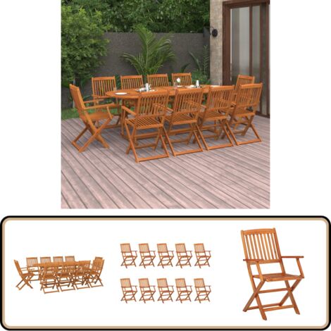 11-tlg. Garten-Essgruppe 220x90x75 cm Massivholz Akazie - Gartenmöbel - Essgruppe - Gartentisch - Gartenstuhl - Akazienholz
