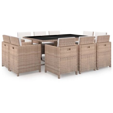 11 Tlg Garten Essgruppe Mit Auflagen Poly Rattan Beige