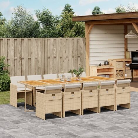 11-tlg. Garten-Essgruppe mit Kissen Beige Poly Rattan vidaXL