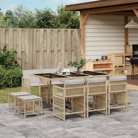11-tlg. Garten-Essgruppe mit Kissen Beige Poly Rattan vidaXL
