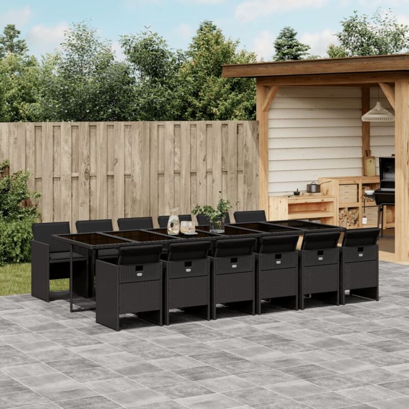 13-tlg. Garten-essgruppe Mit Kissen Schwarz Poly Rattan Vidaxl