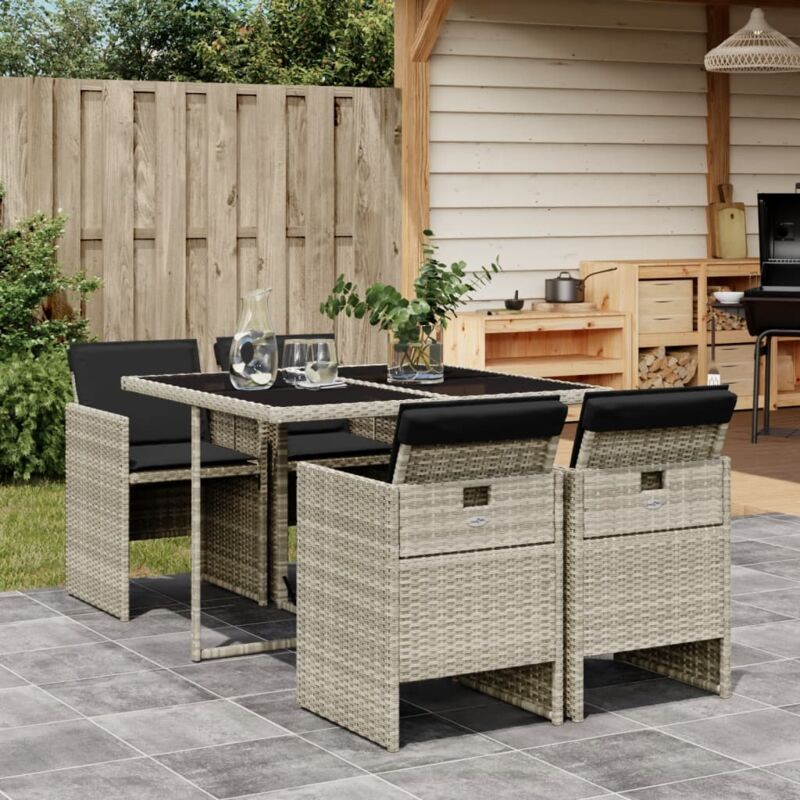 5-tlg. Garten-essgruppe Mit Kissen Hellgrau Poly Rattan - Vidaxl