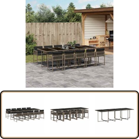 11-tlg. Garten-Essgruppe mit Kissen Grau Poly Rattan - Gartentisch - Esstisch - Gartenmöbel Set - Outdoor Möbel - Rattan Gartenmöbel