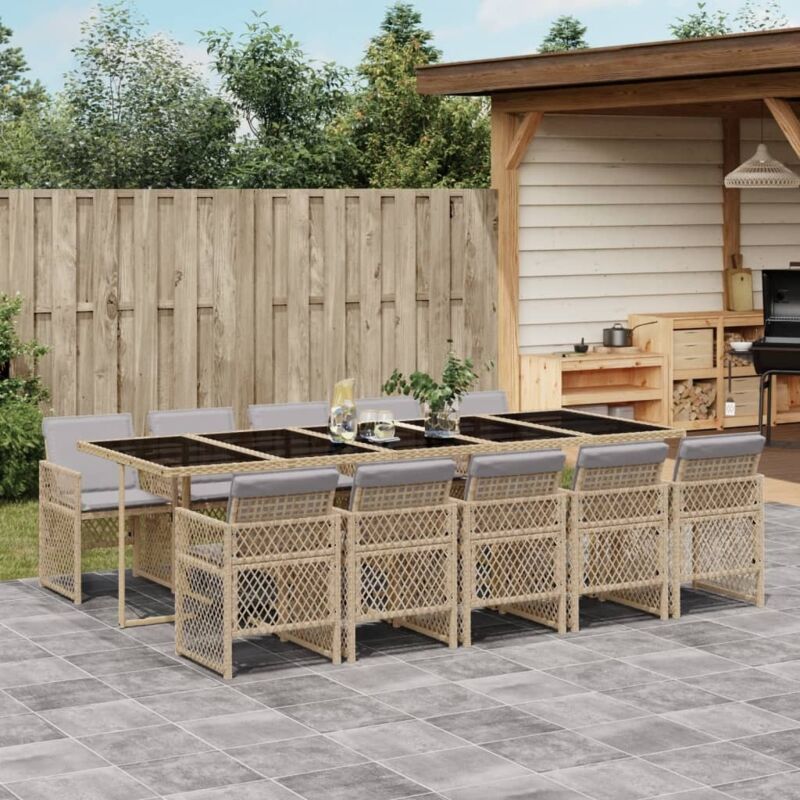 11-tlg. Garten-essgruppe Mit Kissen Beige Poly Rattan - Vidaxl