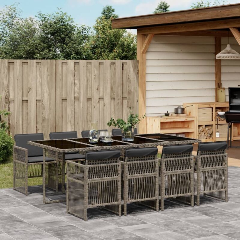 9-tlg. Garten-essgruppe Mit Kissen Grau Poly Rattan - Vidaxl