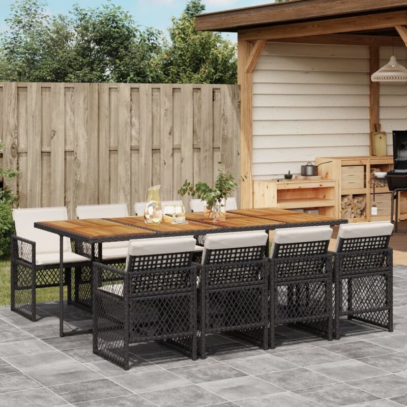 9-tlg. Garten-essgruppe Mit Kissen Schwarz Poly Rattan Vidaxl