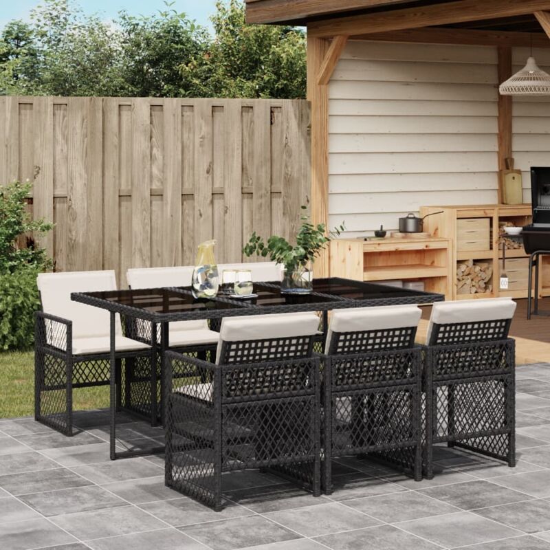 7-tlg. Garten-essgruppe Mit Kissen Schwarz Poly Rattan Vidaxl