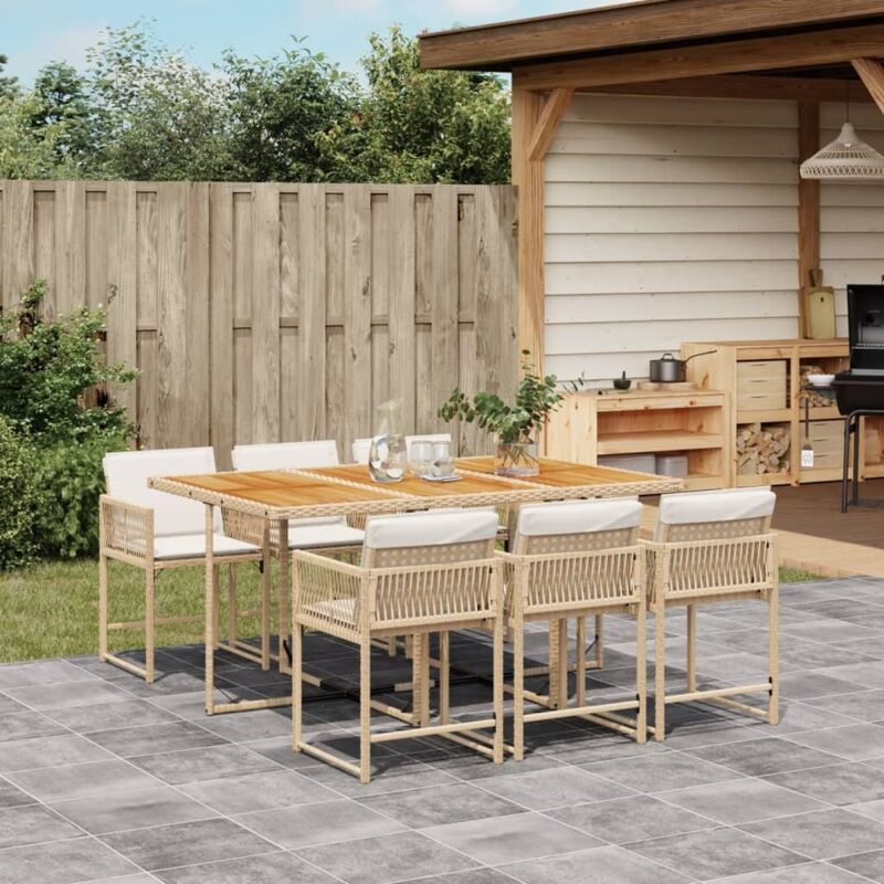 7-tlg. Garten-essgruppe Mit Kissen Beige Poly Rattan Vidaxl