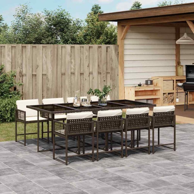 9-tlg. Garten-essgruppe Mit Kissen Braun Poly Rattan - Vidaxl