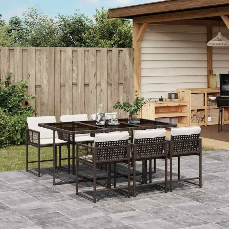 7-tlg. Garten-essgruppe Mit Kissen Braun Poly Rattan - Vidaxl