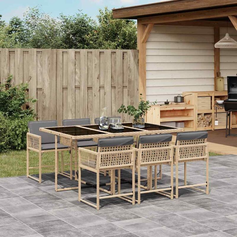 Vidaxl - 7-tlg. Garten-essgruppe Mit Kissen Beigemischung Poly Rattan
