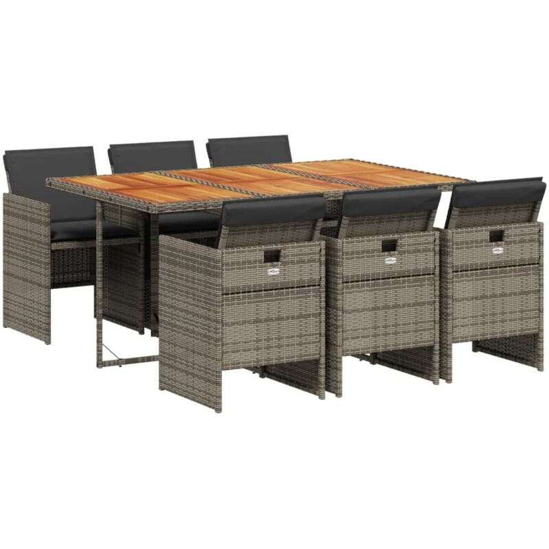 7-tlg. Garten-essgruppe Mit Kissen Grau Poly Rattan Vidaxl