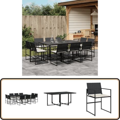 11-tlg. Garten-Essgruppe mit Kissen Schwarz Poly Rattan - Gartentisch - Esstisch - Gartenmöbel Set - Outdoor Essgruppe - Terrassenmöbel