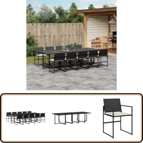 11-tlg. Garten-Essgruppe mit Kissen Schwarz Poly Rattan - Gartentisch - Esstisch - Gartenmöbelset - Outdoor Essgruppe - Terrassenmöbel