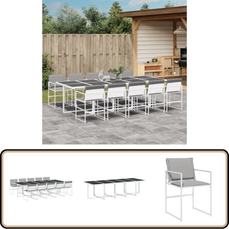 11-tlg. Garten-Essgruppe mit Kissen Weiß Textilene - Gartenmöbel - Essgruppe - Gartentisch - Gartenstühle - Textilene